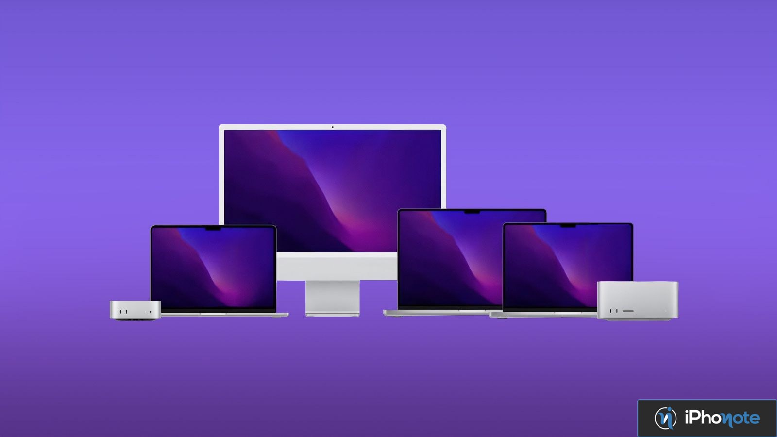Gamme de Mac Apple sur fond violet