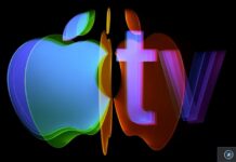 Logo Apple TV coloré sur fond noir