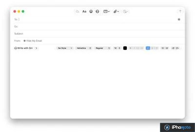 Fenêtre de rédaction Mail avec barre Siri
