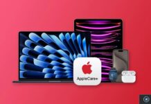 Mac et iPad AppleCare+ sur fond rouge