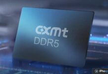 Apple testerait la mémoire de CXMT, avec Washington en arbitre Puce mémoire CXMT DDR5 sur fond bleu
