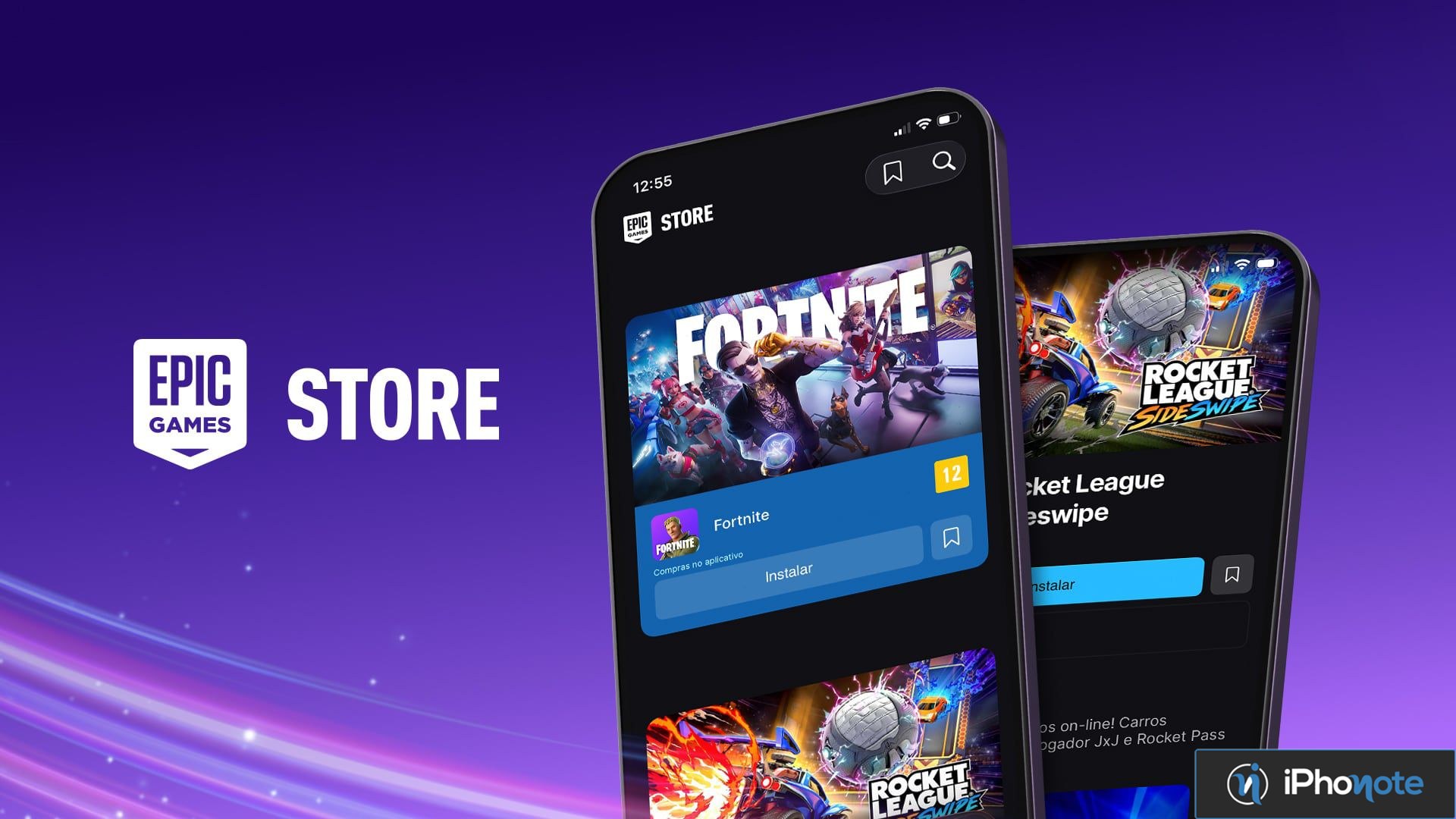 Deux iPhone affichant l’Epic Games Store avec Fortnite