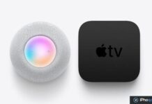 Apple viserait l’automne pour un nouvel Apple TV 4K, un HomePod mini et son hub pour la maison HomePod mini et Apple TV 4K sur fond blanc