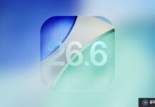Icône d’iOS 26.6 sur fond dégradé bleu et vert