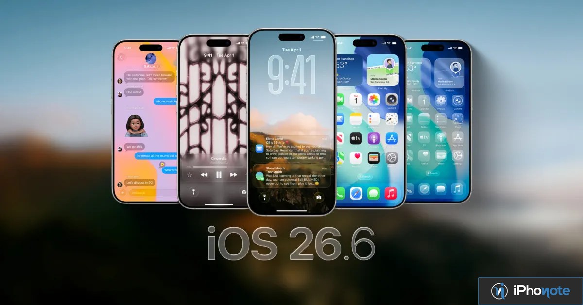 Montage d’iPhone illustrant iOS 26.6