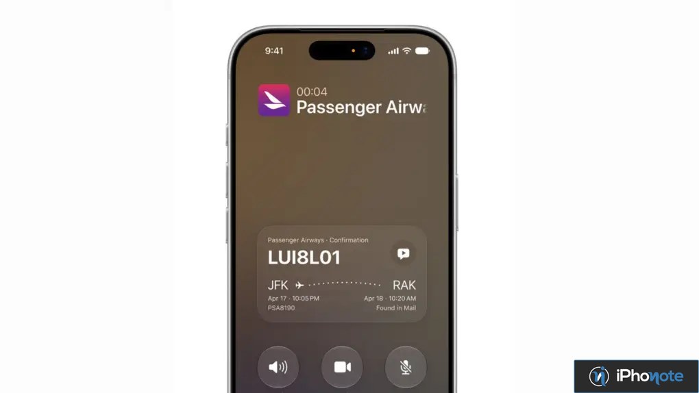 Capture d’écran d’un appel iPhone avec réservation de vol