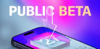 iPhone affichant iOS 27 avec mention beta publique