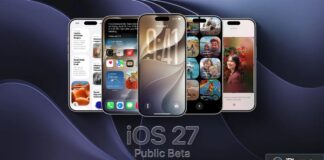 Montage d’iPhone présentant iOS 27 public beta