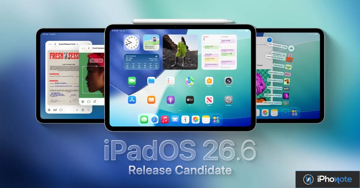 Visuel promotionnel d’iPadOS 26.6 sur plusieurs iPad