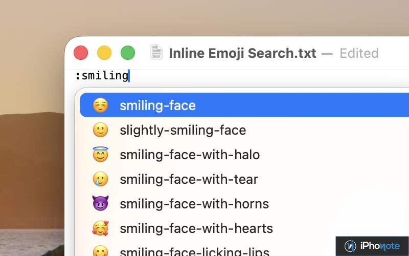 Fenêtre macOS avec recherche d’emojis en saisie