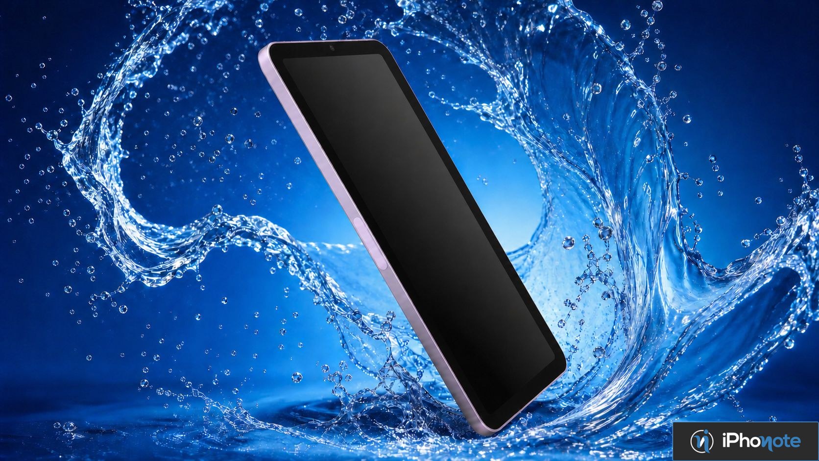 Tablette Apple entourée d’éclaboussures d’eau