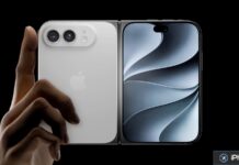 Prototype d’iPhone pliant ouvert avec double écran