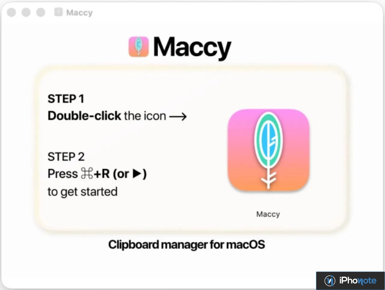Fenêtre d’installation de Maccy avec étapes de lancement
