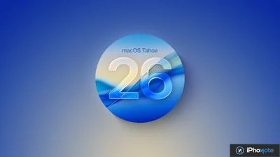Icône macOS Tahoe 26 sur fond dégradé bleu