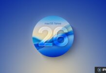 Icône macOS Tahoe 26 sur fond bleu