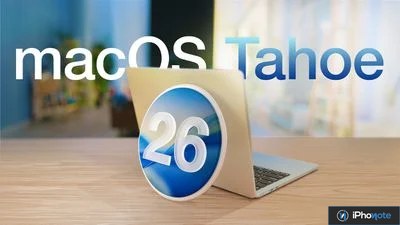 Ordinateur portable Apple illustrant macOS Tahoe 26