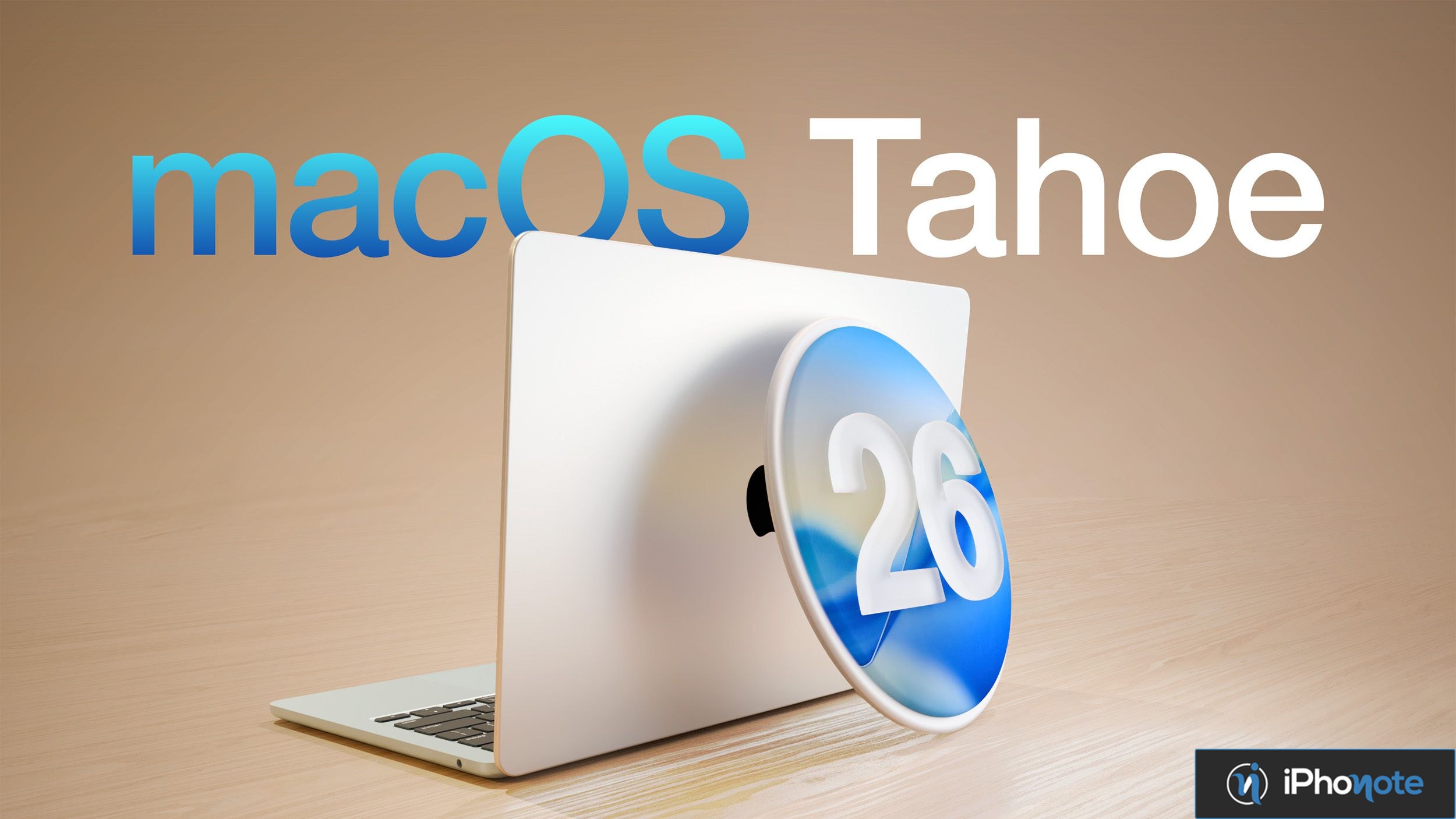Ordinateur portable Apple avec visuel macOS Tahoe 26