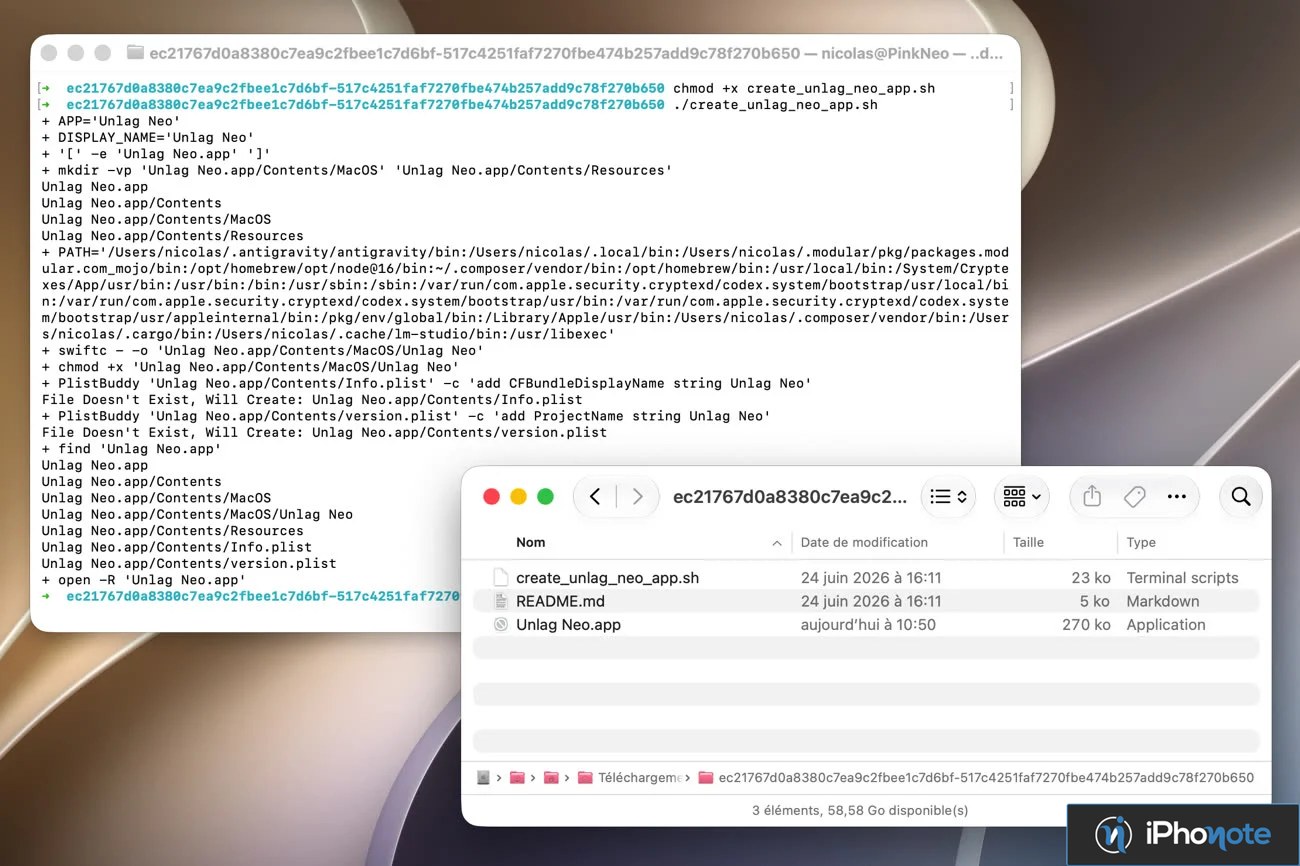 Terminal et fenêtre Finder sur MacBook