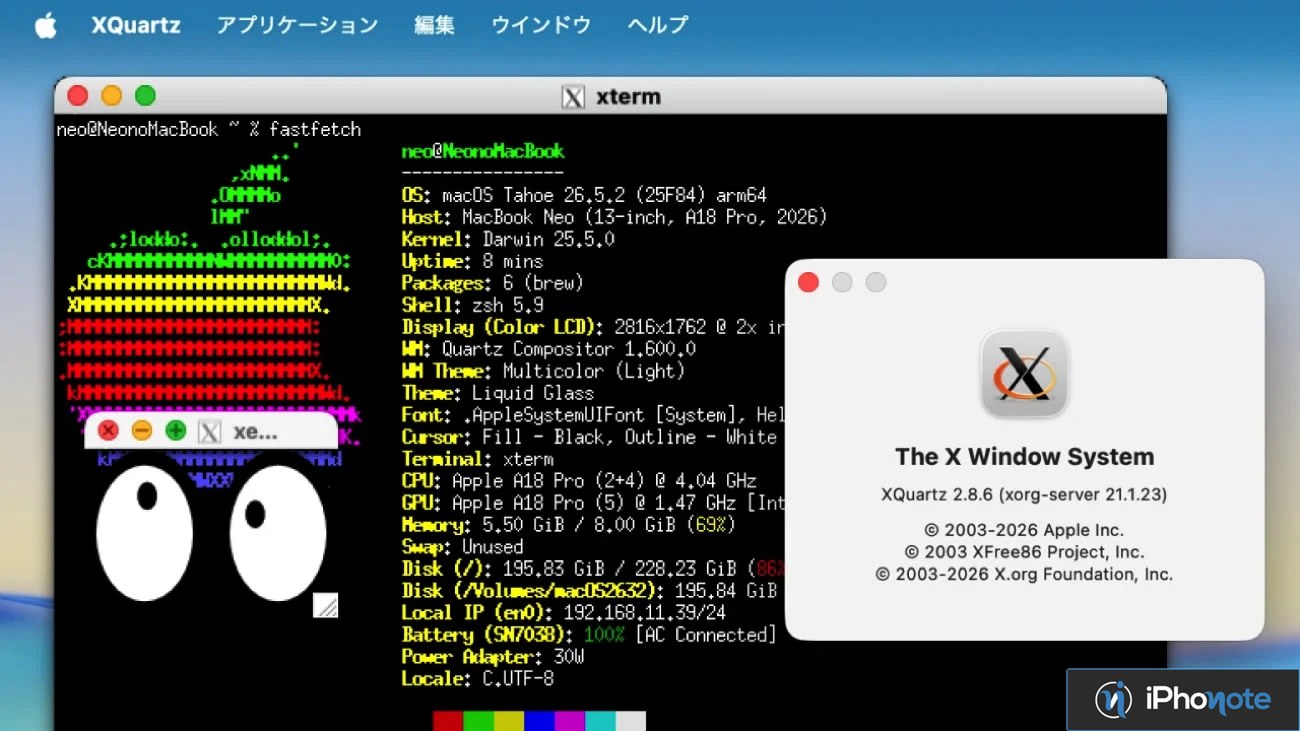 Fenêtre XQuartz affichant un terminal xterm sous macOS