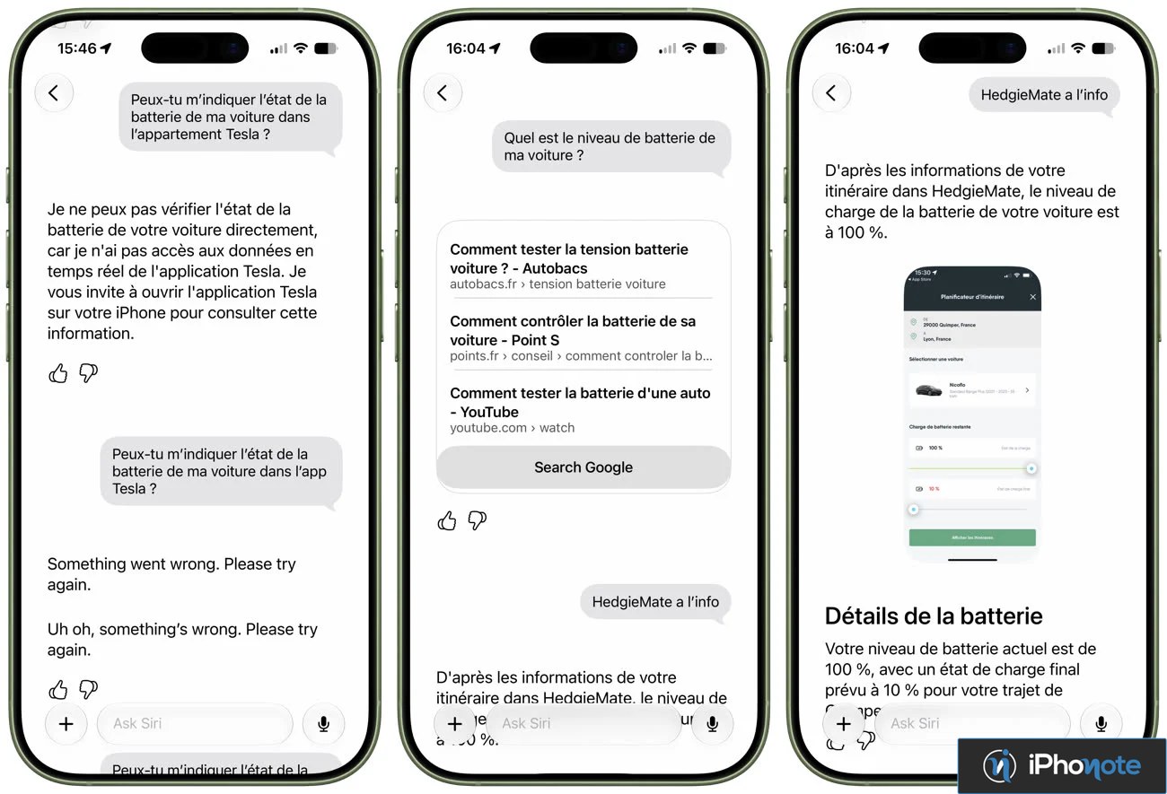 Siri AI interroge des apps Tesla et HedgieMate sur la batterie