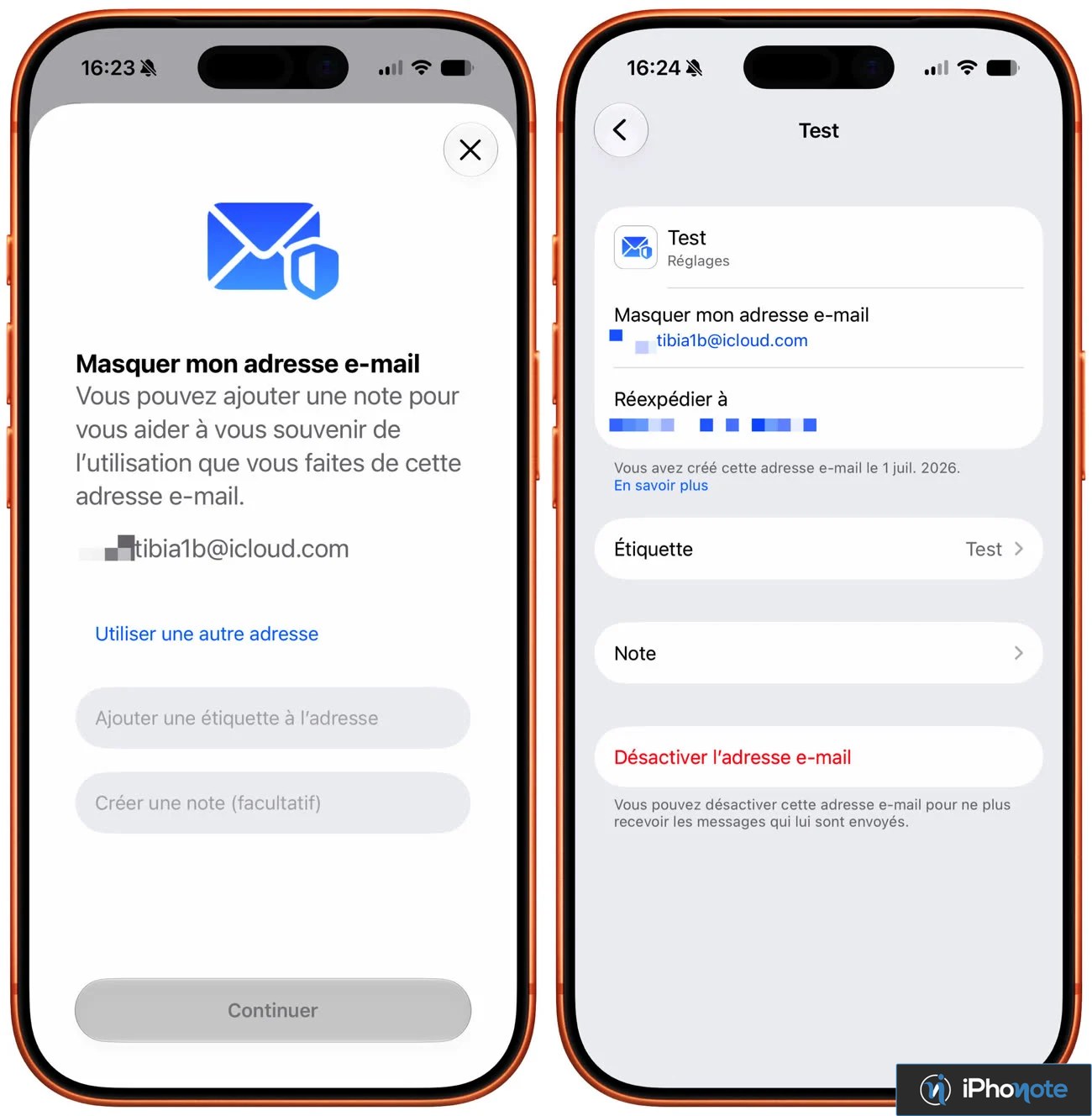Fonction iPhone Masquer mon adresse e-mail