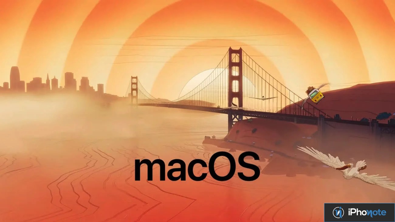 Illustration macOS avec le logo sur fond orangé
