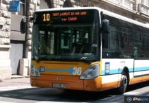 Nice relancera la validation des transports avec l’iPhone en septembre Bus urbain à Nice dans une rue du centre-ville