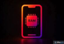 Icône de smartphone avec puce RAM lumineuse