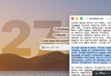 macOS 27 cacherait un mini panneau Siri sur le texte sélectionné Capture d’écran de TextEdit avec outils d’écriture Siri dans macOS 27