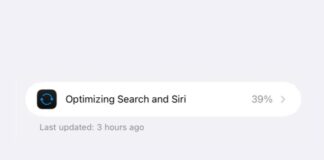 Capture d’écran iPhone montrant l’indexation Search and Siri à 39 %