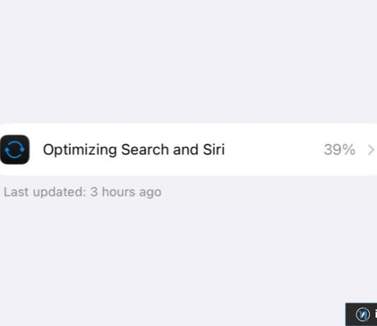 Capture d’écran iPhone montrant l’indexation Search and Siri à 39 %