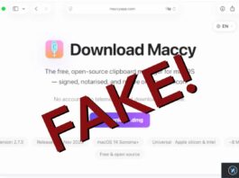 PamStealer sur Mac : ce faux Maccy valide votre mot de passe avant de le voler Fausse page de téléchargement de Maccy sur Mac