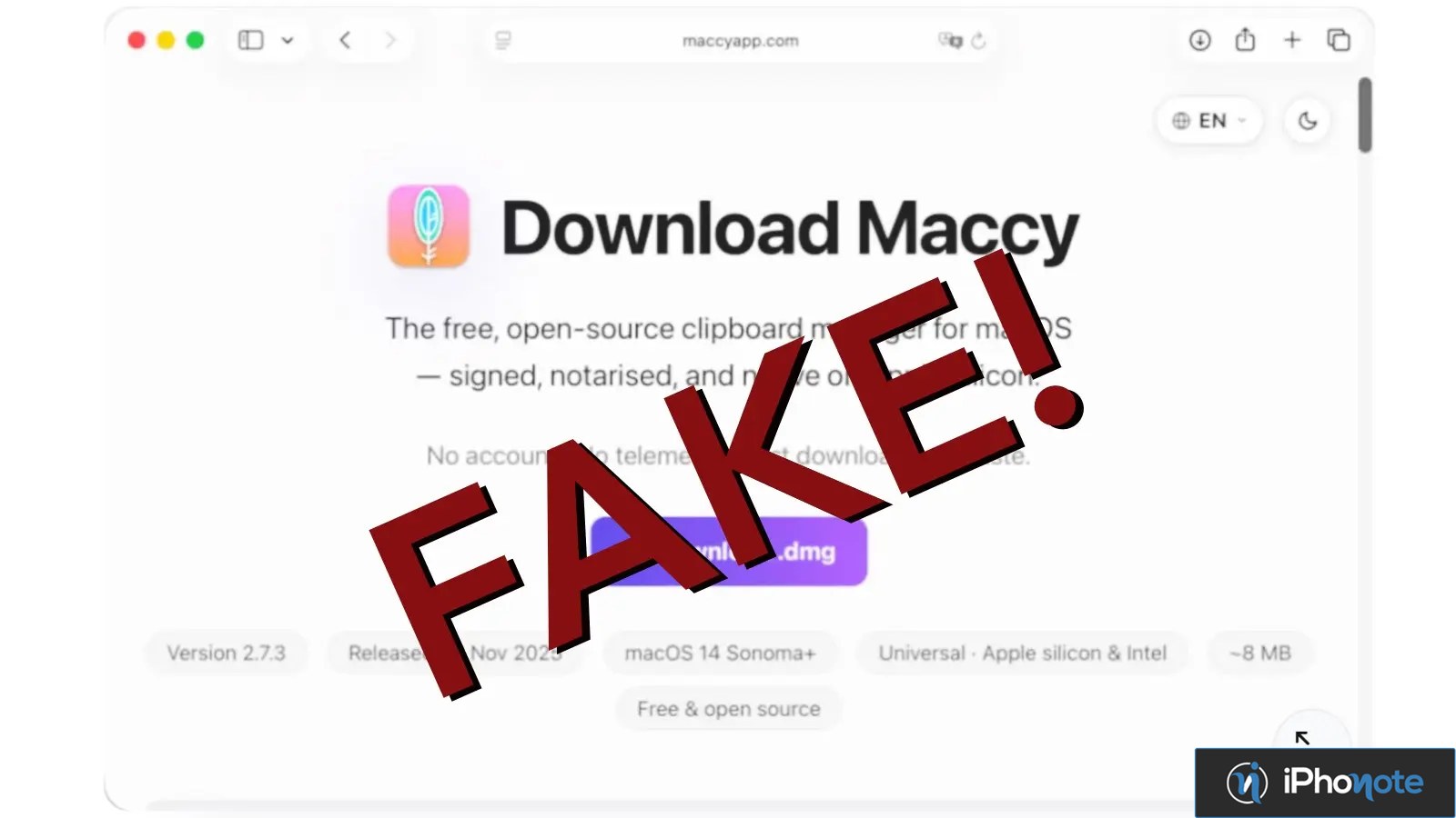 Fausse page de téléchargement de Maccy sur Mac