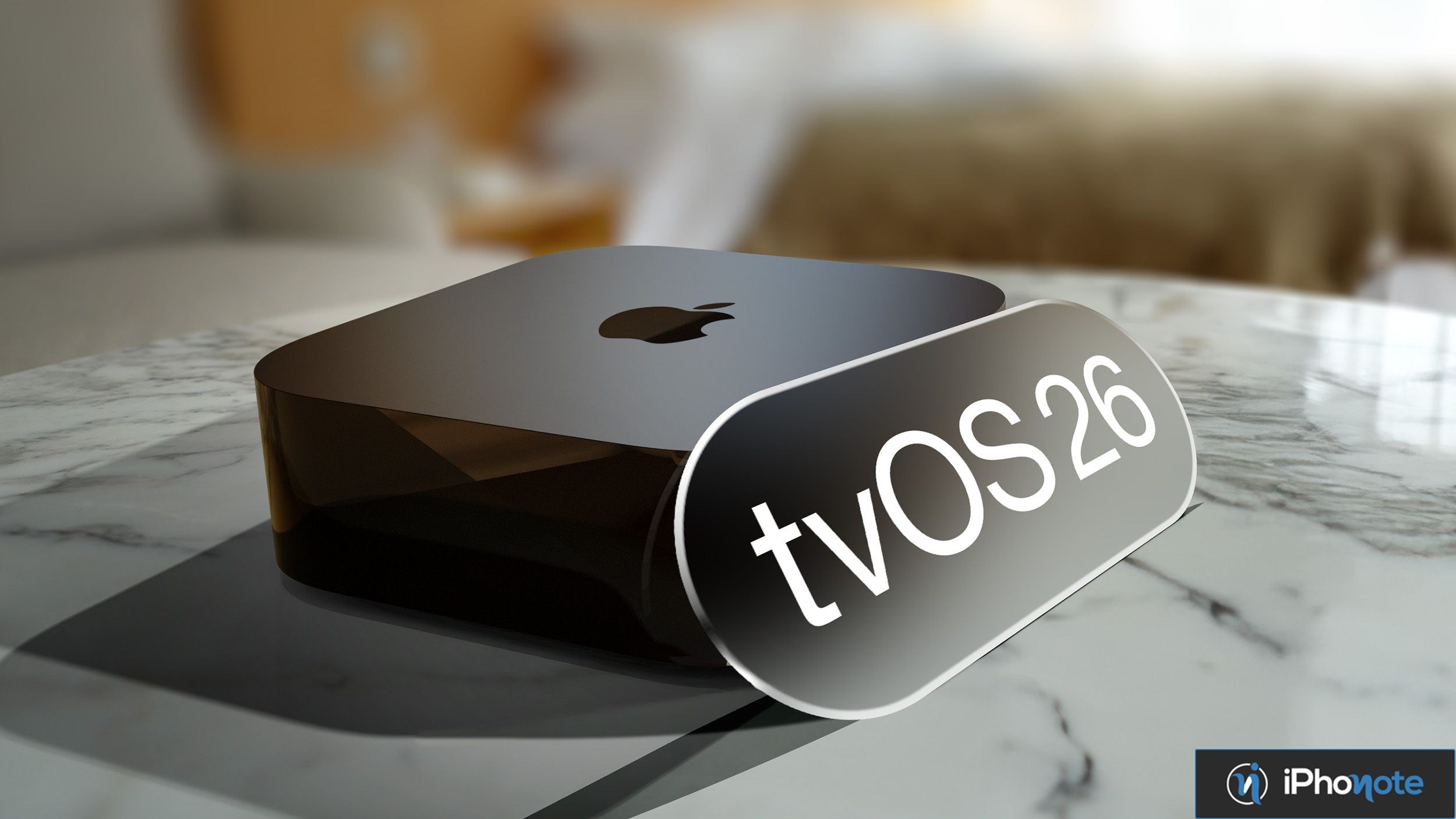 Boîtier Apple TV avec mention tvOS 26