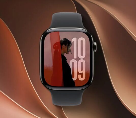 watchOS 27 pourrait suggérer quand économiser la batterie de l’Apple Watch Apple Watch affichée sur fond abstrait brun