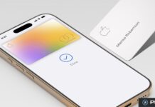 Rendu d’un iPhone affichant une carte Apple Card et une carte physique