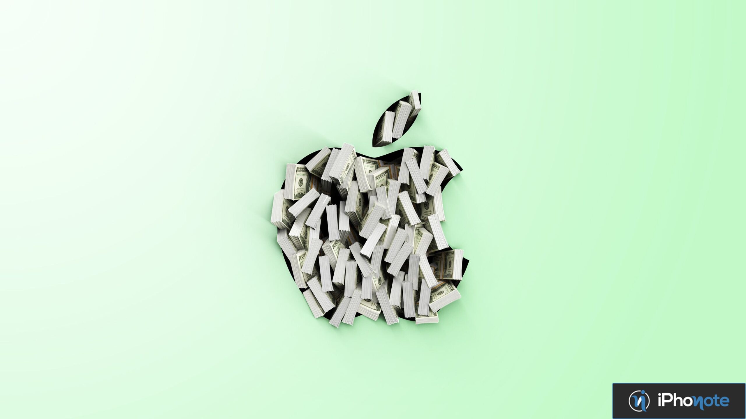 Pomme composée de liasses de dollars illustrant les finances d’Apple