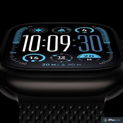 Rendu d’une Apple Watch affichant un cadran numérique noir