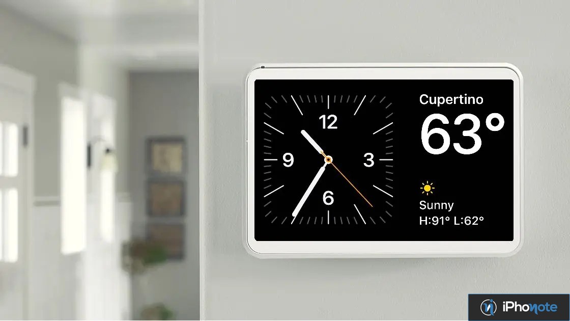 Rendu d’un écran connecté affichant horloge et météo