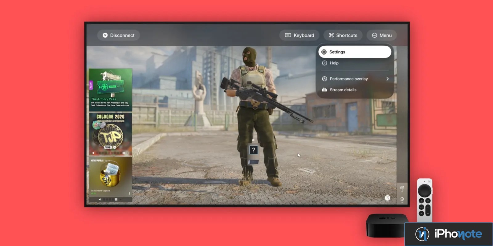 Rendu d'une application de cloud gaming sur Apple TV et télécommande