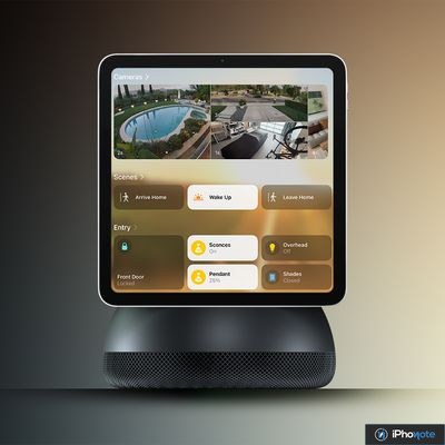 Concept de hub domestique Apple affichant caméras et commandes domotiques