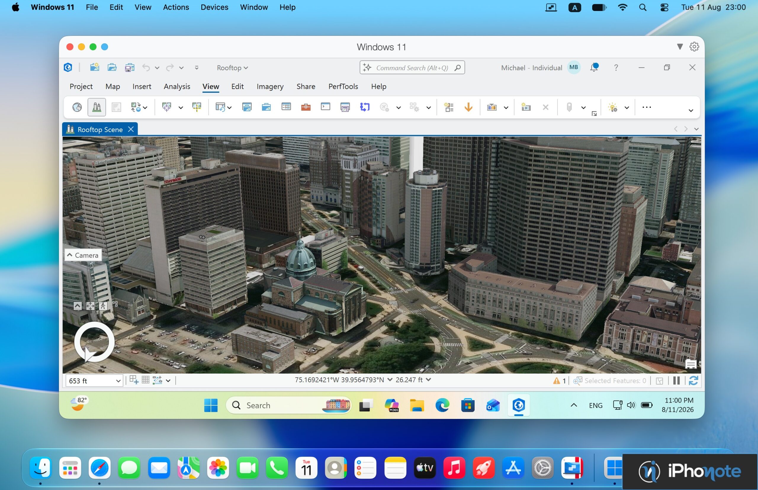 Windows 11 virtualisé sur Mac exécutant une application de cartographie 3D