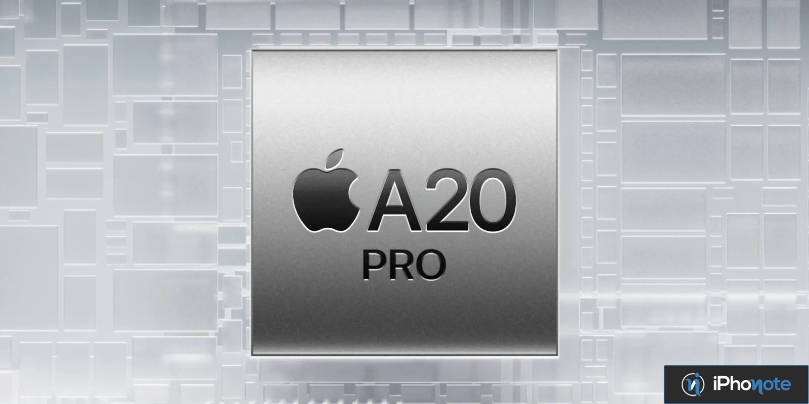 Puce Apple A20 Pro présentée sur un circuit imprimé stylisé