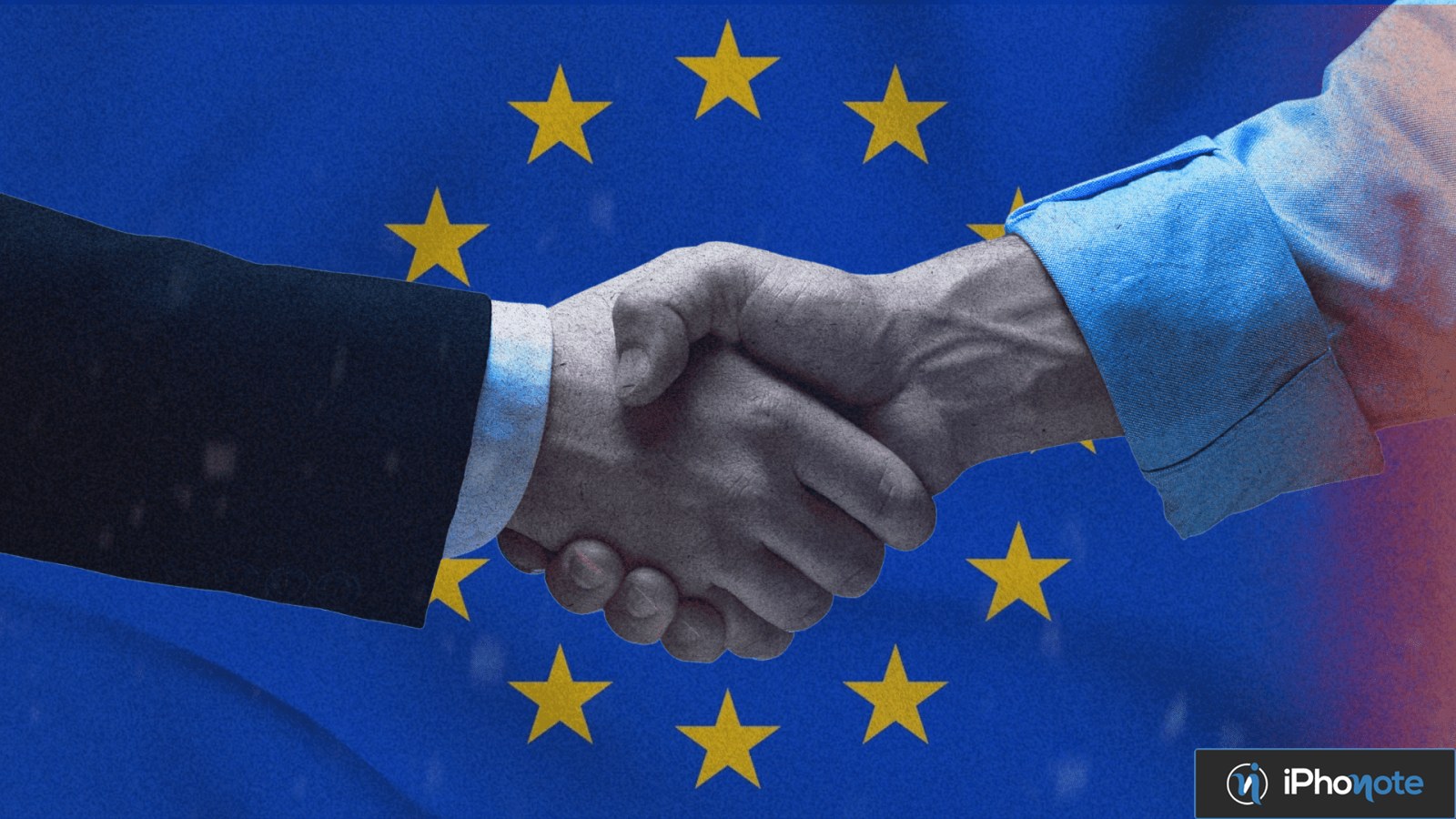 Poignée de main symbolisant l’accord entre Apple et l’Union européenne