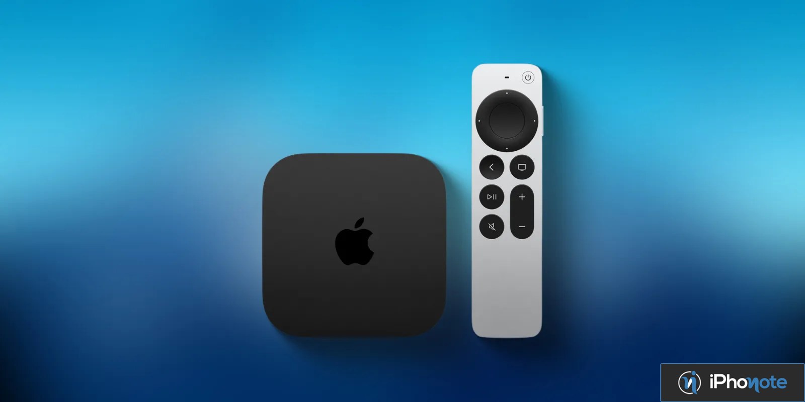 Boîtier Apple TV 4K et télécommande Siri Remote sur fond bleu