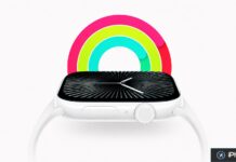 Apple Watch Series 12 : le sport au centre des évolutions Apple Watch blanche affichant un cadran graphique avec anneaux d’activité