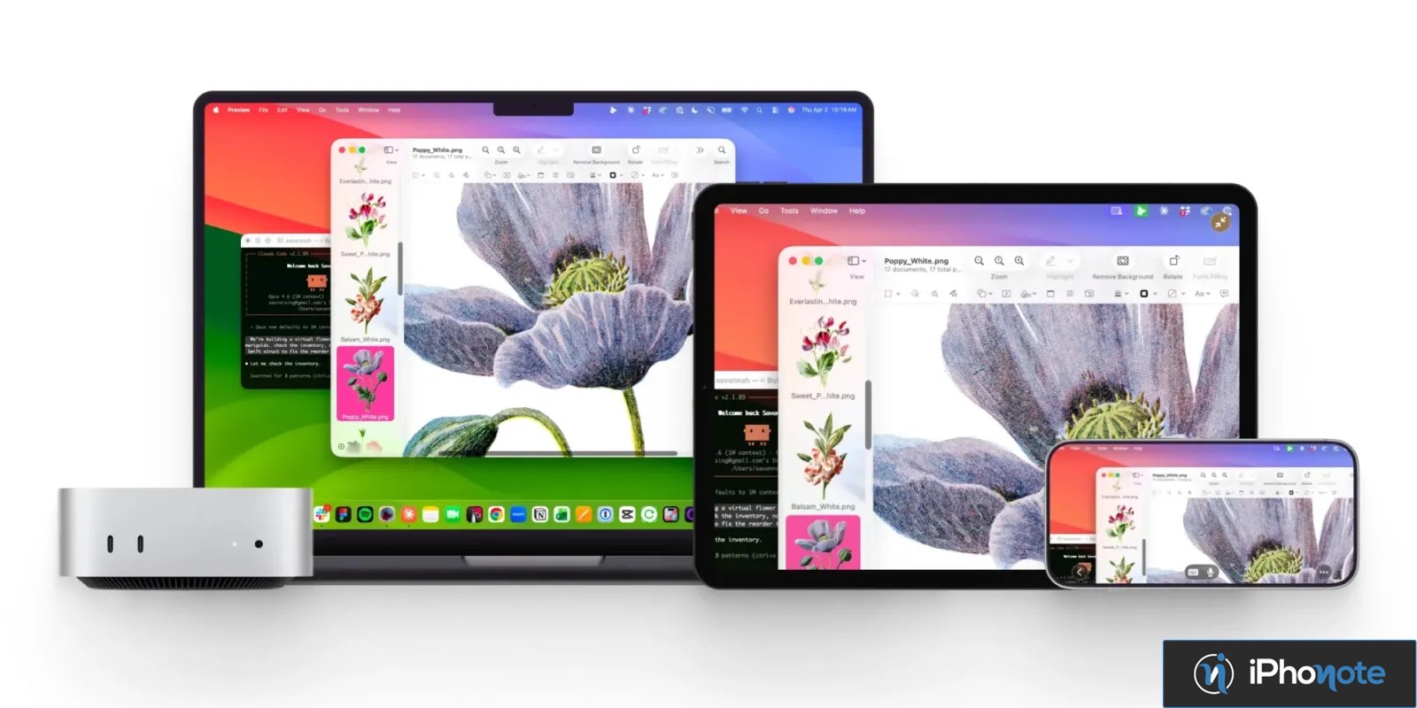 Ordinateur, tablette et smartphone affichent le même bureau Mac