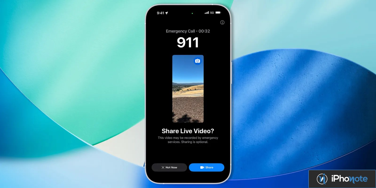 Écran d’iPhone proposant de partager une vidéo avec les secours