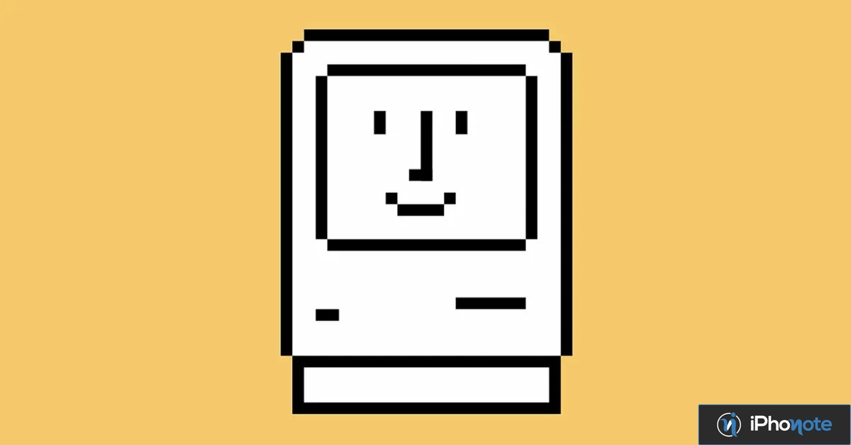 Illustration pixelisée d’un ordinateur Macintosh original sur fond jaune