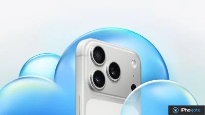 Rendu d’un iPhone entouré de nuages bleus évoquant iCloud